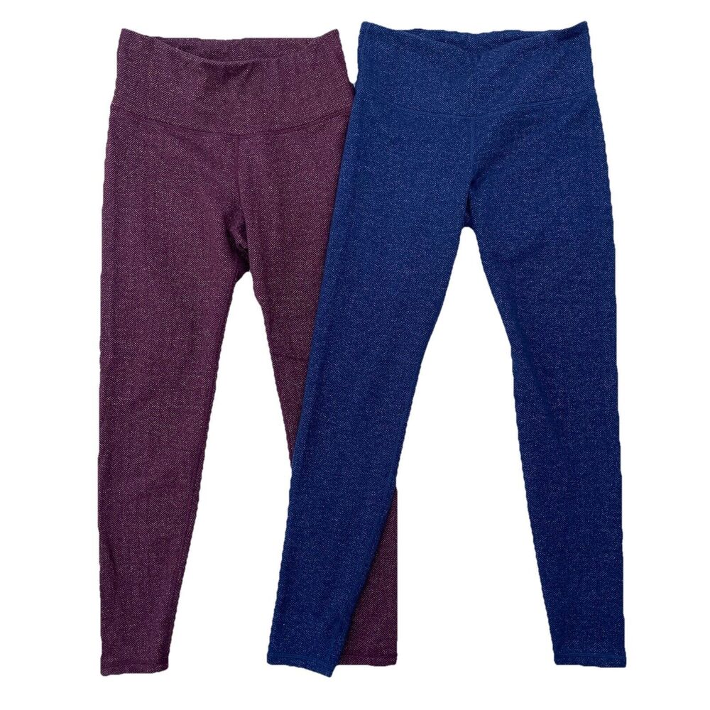 Lot of 2 Womens Old Navy Leggings Warm Cozy Stretch Leggings Size M Blue/Red